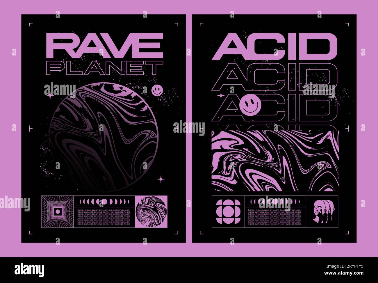 Abstract rave poster or flyer design template with abstract pink liquid