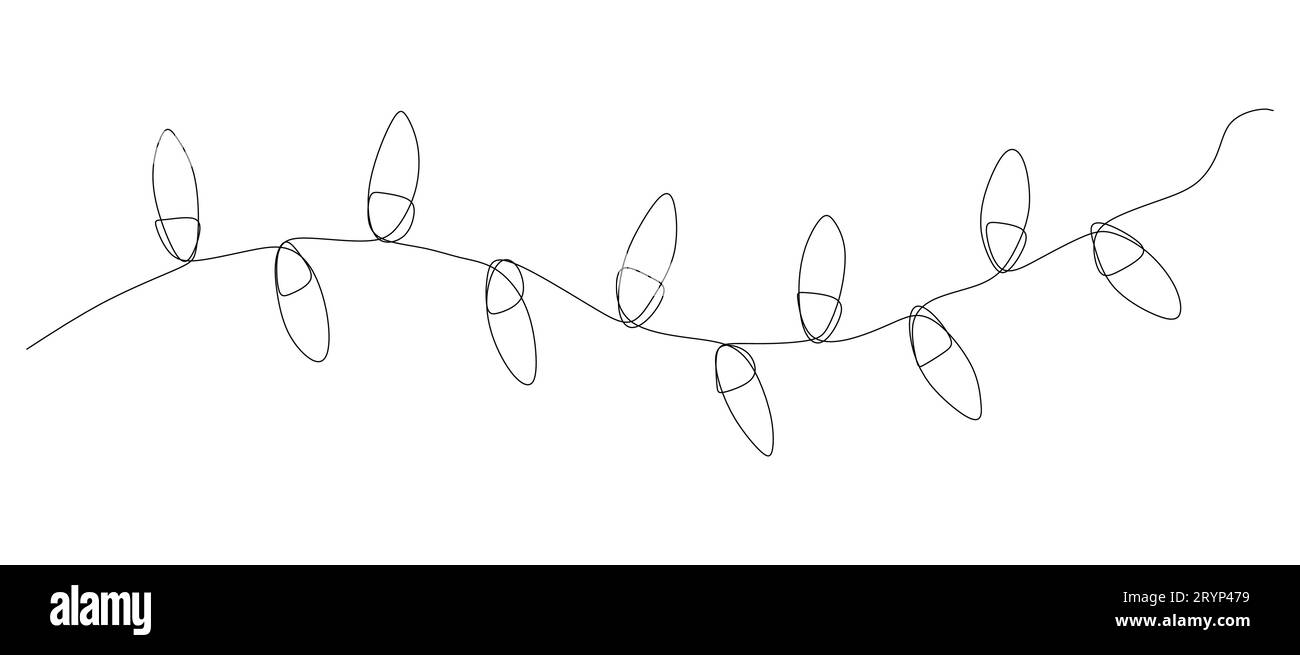 One continuous line drawing of Christmas garland with light bulbs