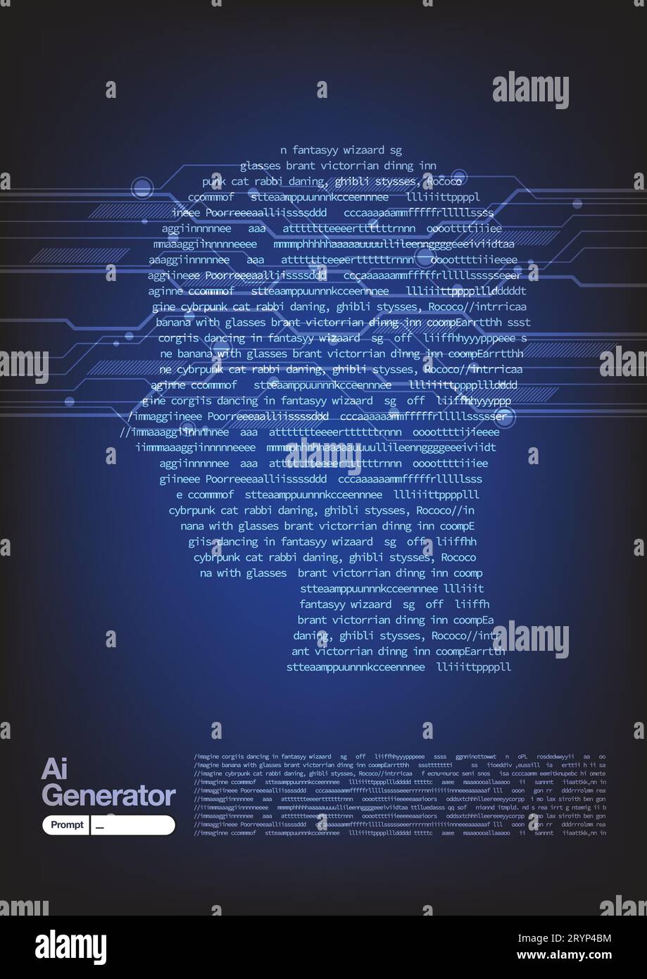 Futuristic AI prompt with humanoid head. machine learning and cyber mind domination concept. Vector illustration Stock Vector