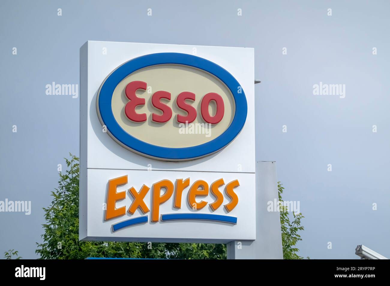 Calgary, Alberta, Canada. Jun 4, 2023. An Esso Express gas station sign. Stock Photo