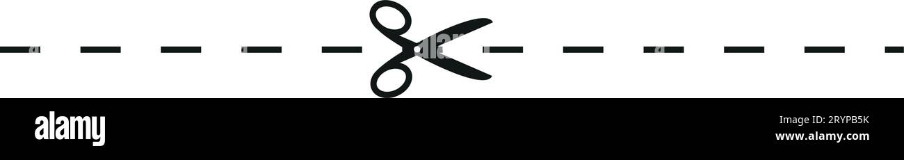 Cut line icon with scissor, cut here guidance, scissors and dash. Coupon mark and symbol for cropping, signifying voucher. Flat vector illustrations i Stock Vector