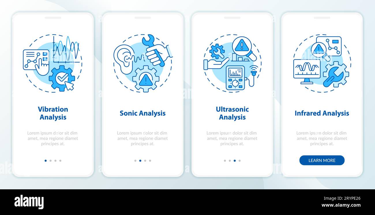 Walkthrough predictive maintenance with blue icons concept Stock Vector