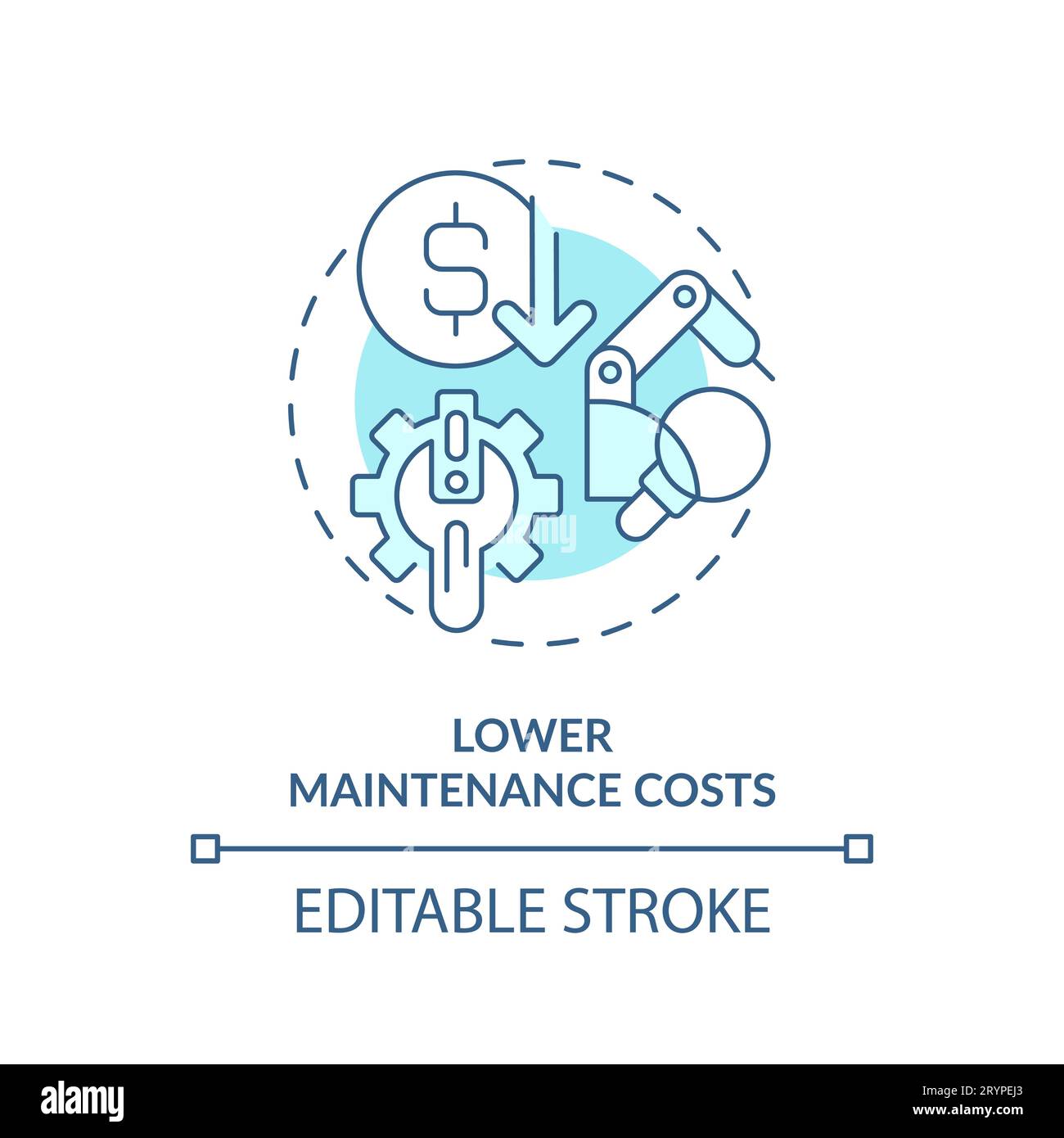 2D thin linear icon lower maintenance costs concept Stock Vector