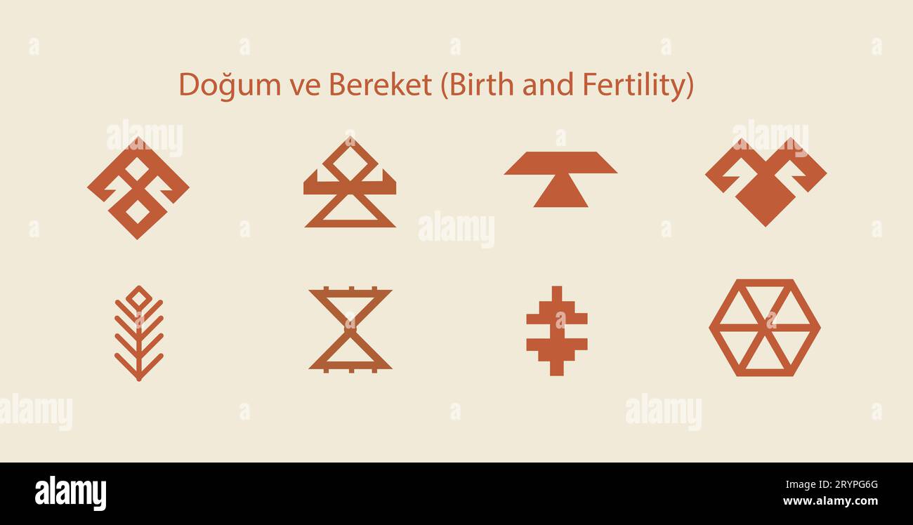 Set of Anatolian Turkish Motifs, birth and fertility symbols. Stock Vector