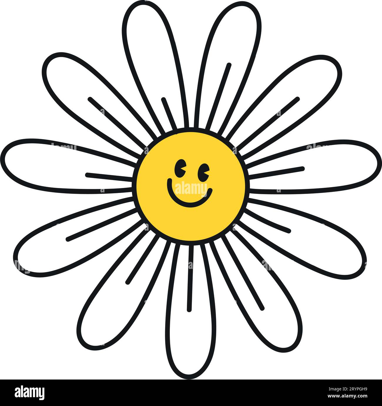 Groovy daisy flowers face collection. Retro chamomile smiles in cartoon  style. Happy stickers set from 70s. Vector graphic illustration 29847584  Vector Art at Vecteezy