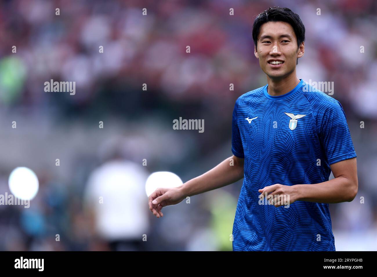 Daichi Kamada of Ss Lazio  during warm up before the Serie A football match beetween Ac Milan and Ss Lazio at Stadio Giuseppe Meazza on September 30, 2023 in Milan, Italy . Stock Photo