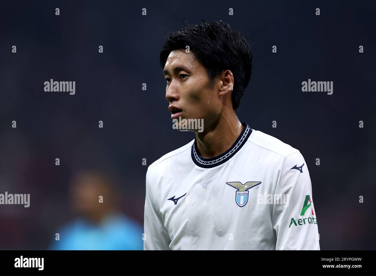 Daichi Kamada of Ss Lazio  looks on during the Serie A football match beetween Ac Milan and Ss Lazio at Stadio Giuseppe Meazza on September 30, 2023 in Milan, Italy . Stock Photo