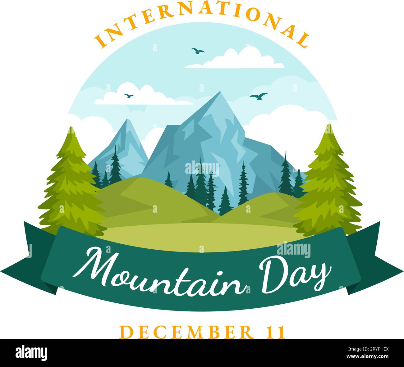 International Mountain Day Vector Illustration on December 11 with Mountains Panorama, Green Valley and Trees in Flat Cartoon Background Design Stock Vector