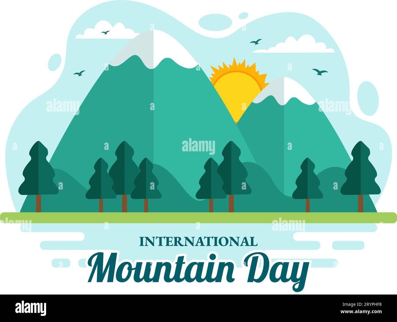 International Mountain Day Vector Illustration on December 11 with Mountains Panorama, Green Valley and Trees in Flat Cartoon Background Design Stock Vector