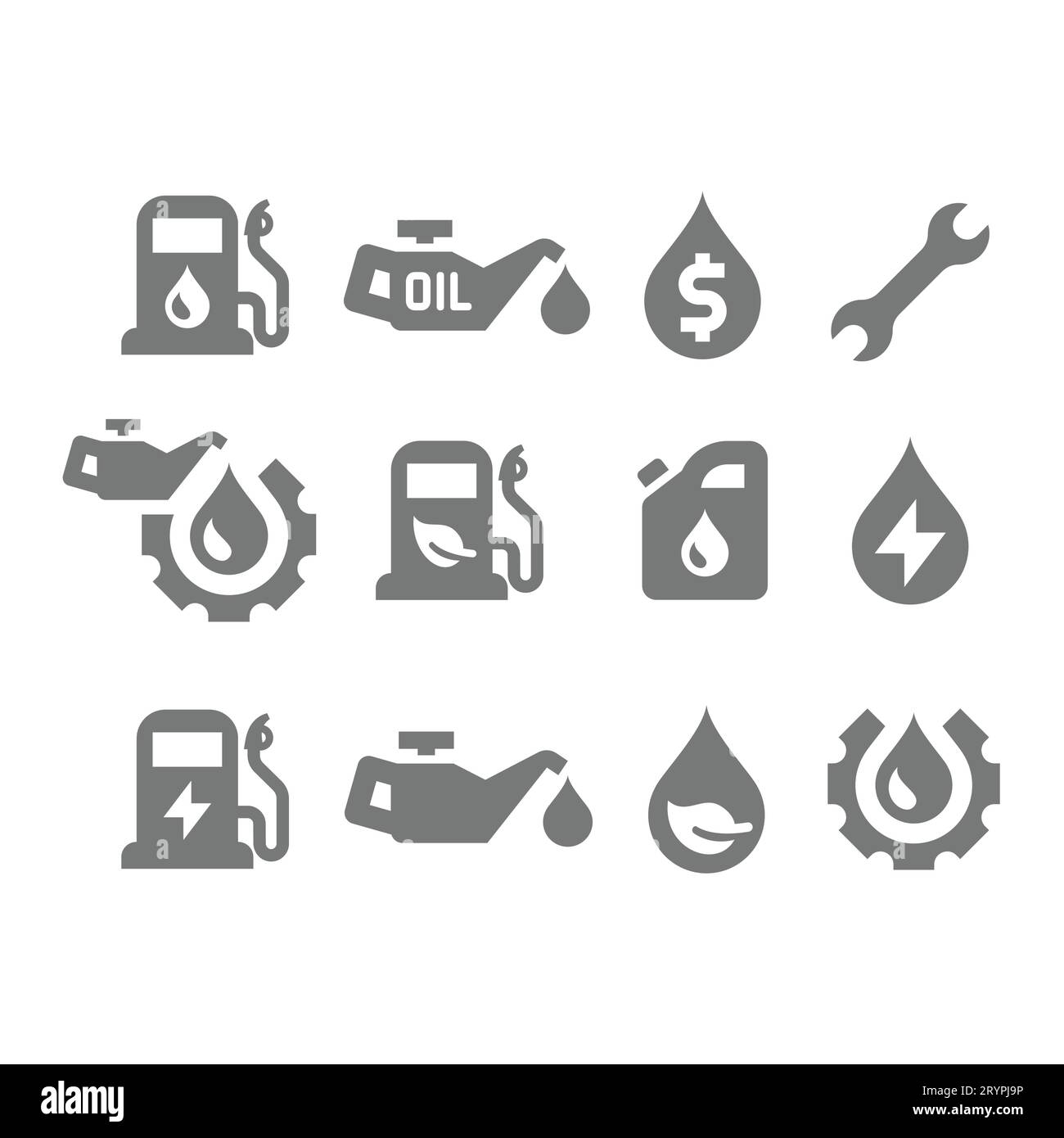 Petrol, gas and motor oil vector icon set. Gasoline, fuel station icons. Stock Vector