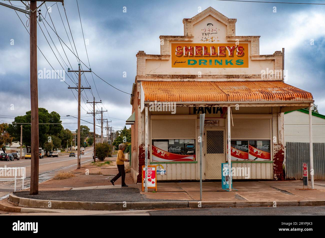 A traditional old style corner store advertising Shelley's soft drinks