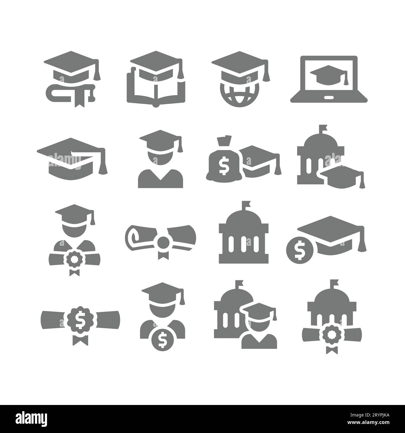 University and student vector icon set. Fee and education cost icons. Stock Vector