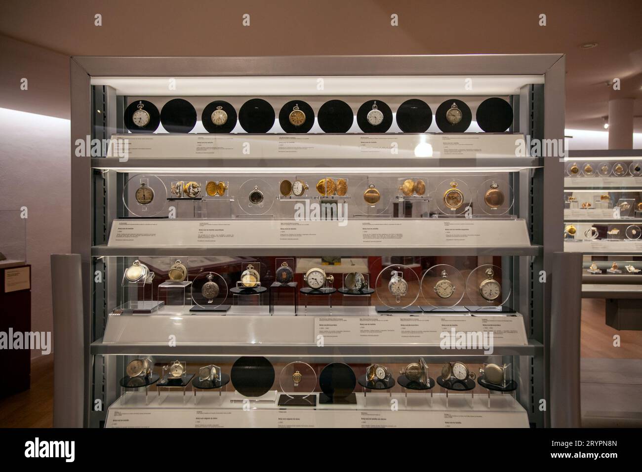 Cabinet of Pocket Watches on Display at Museo Soumaya  - Mexico City, Mexico Stock Photo