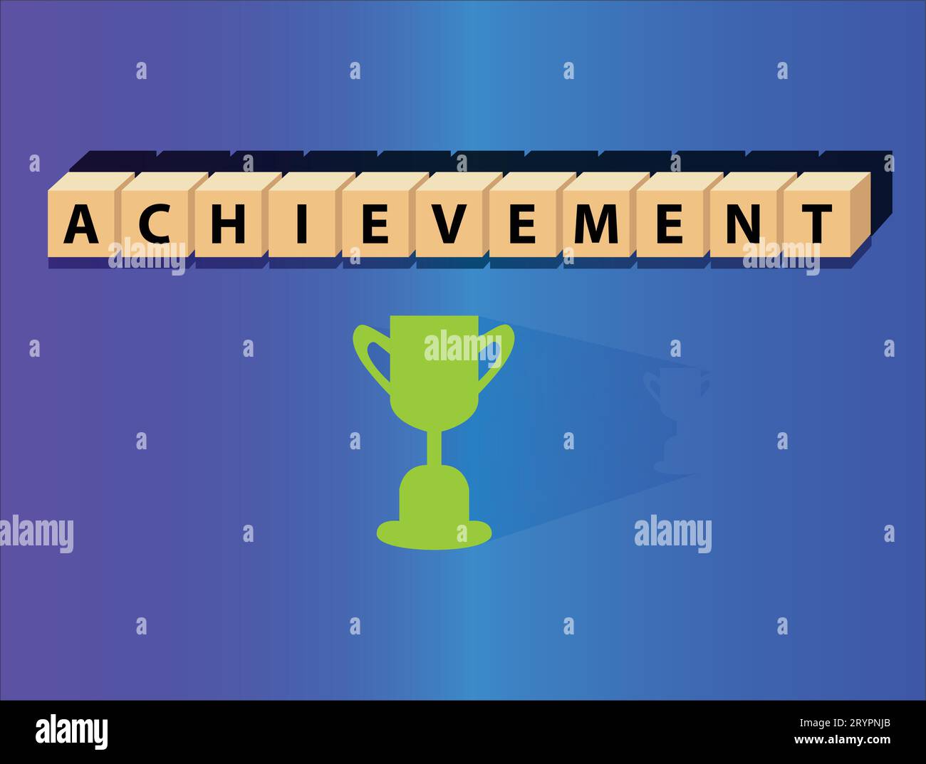 Achievement: cube words, positivity, vector illustration design for graphics and prints. Positive affirmations for every day. A motivational concept. Stock Vector