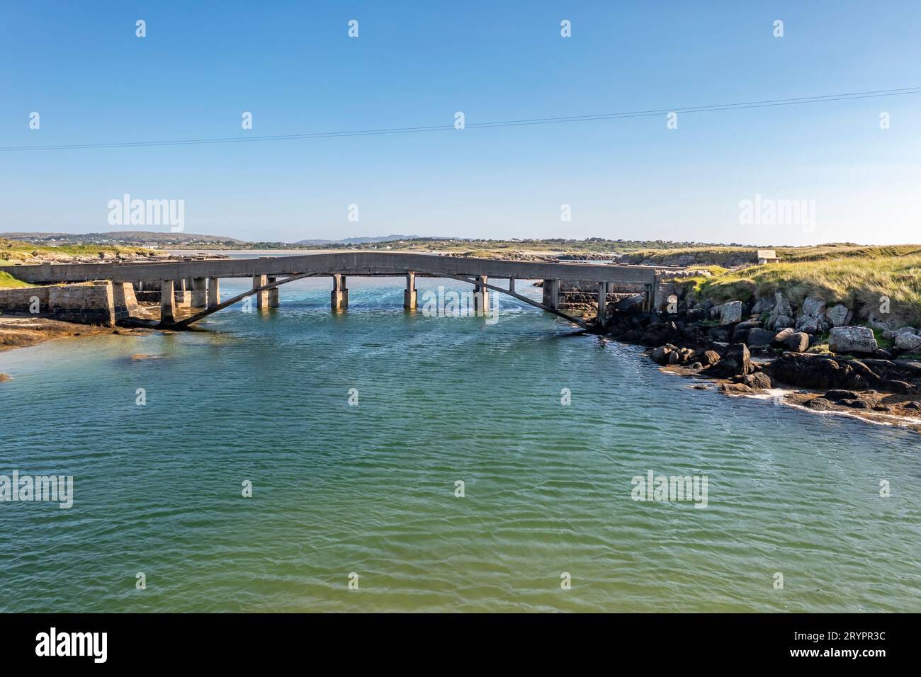 Aerial view of the bridge over the Atlantic to Cruit Island, County Donegal, Ireland. Stock Photo