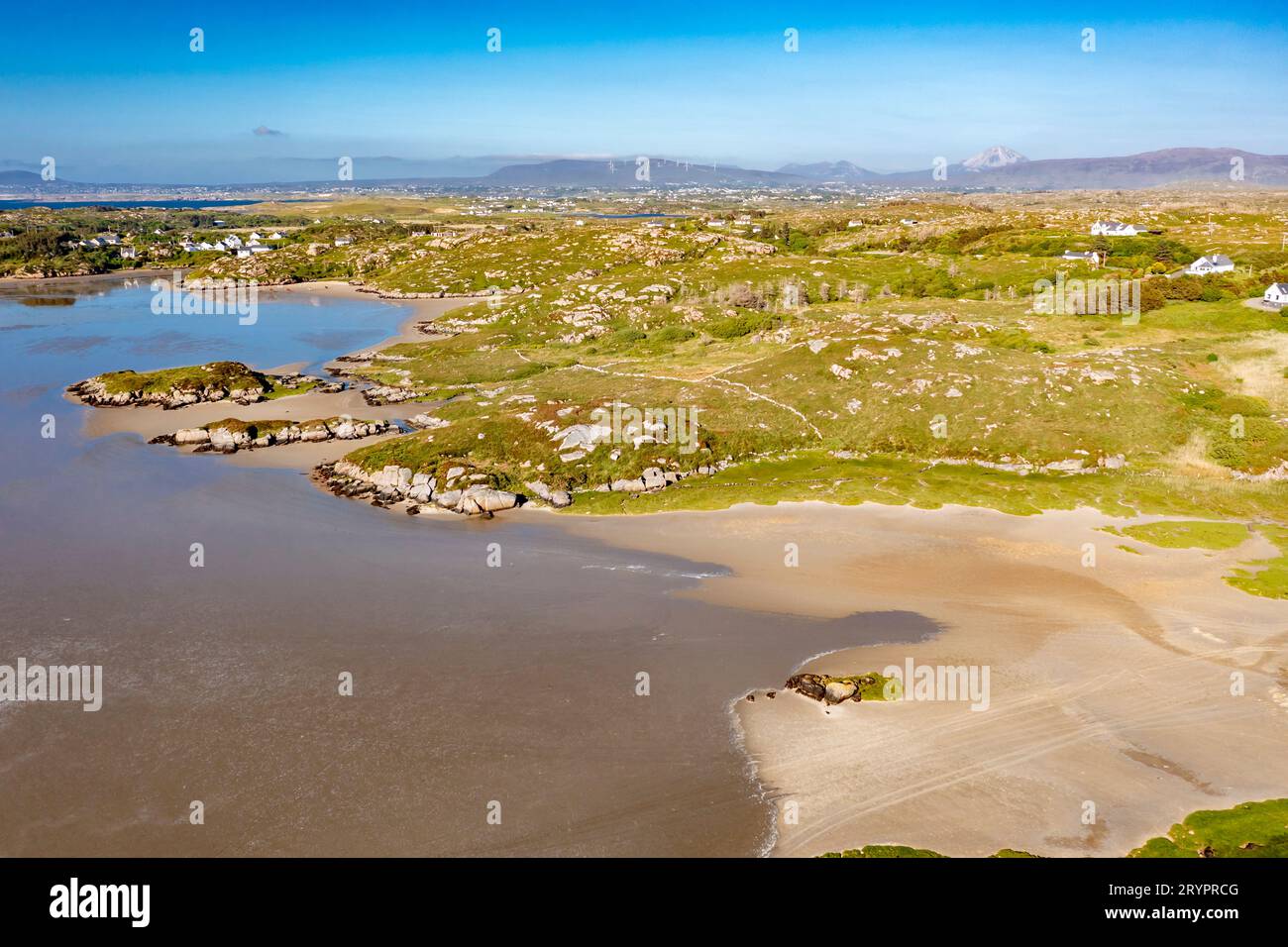 Aerial view of the coast close to St Marys church in Kincasslagh, County DOnegal, Ireland. Stock Photo