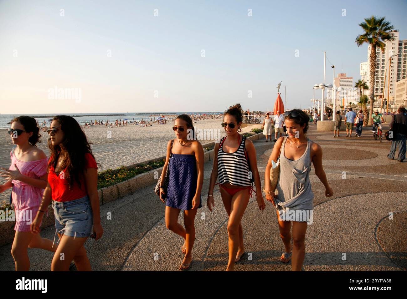 the beach promenade in Tel Aviv Stock Photo