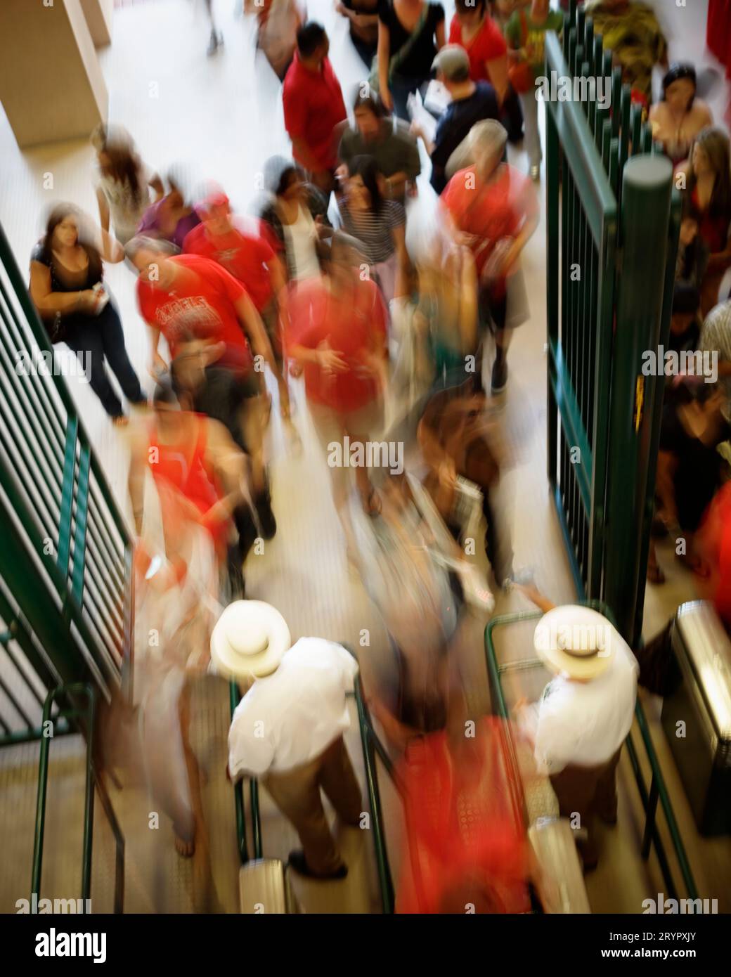 High angle view of baseball fans entering the Angel Stadium of Anaheim, California. Intentional motion blur. Stock Photo