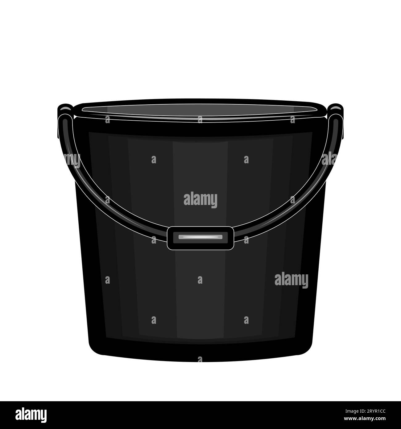 Bucket icon. Plastic empty bucket for household cleaning and home washing. Black silhouette  pail with handle. Garden or garbage bucket icon. Vector Stock Vector