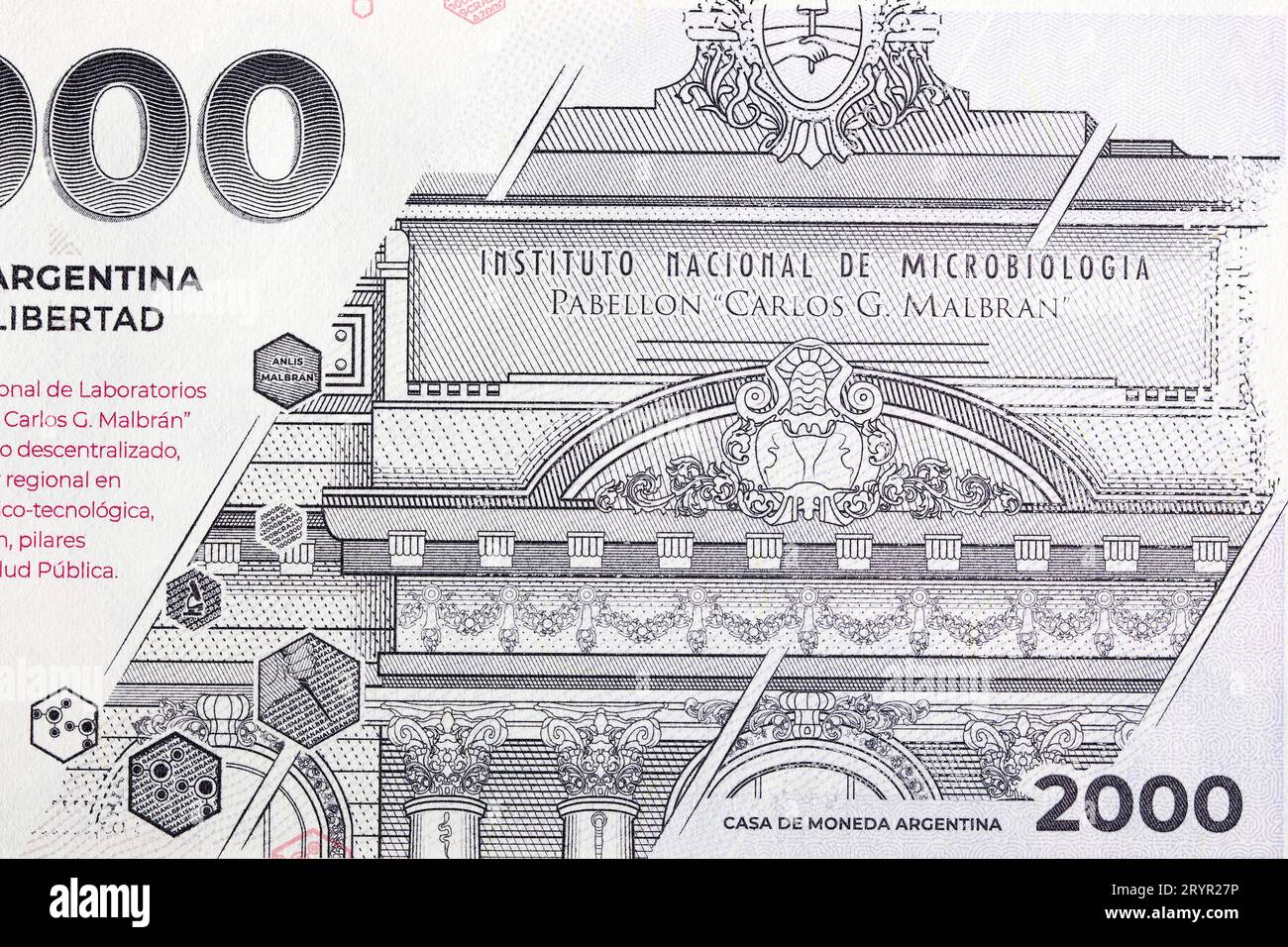 Carlos Malbran National Institute of Microbiology from Argentine money - peso Stock Photo