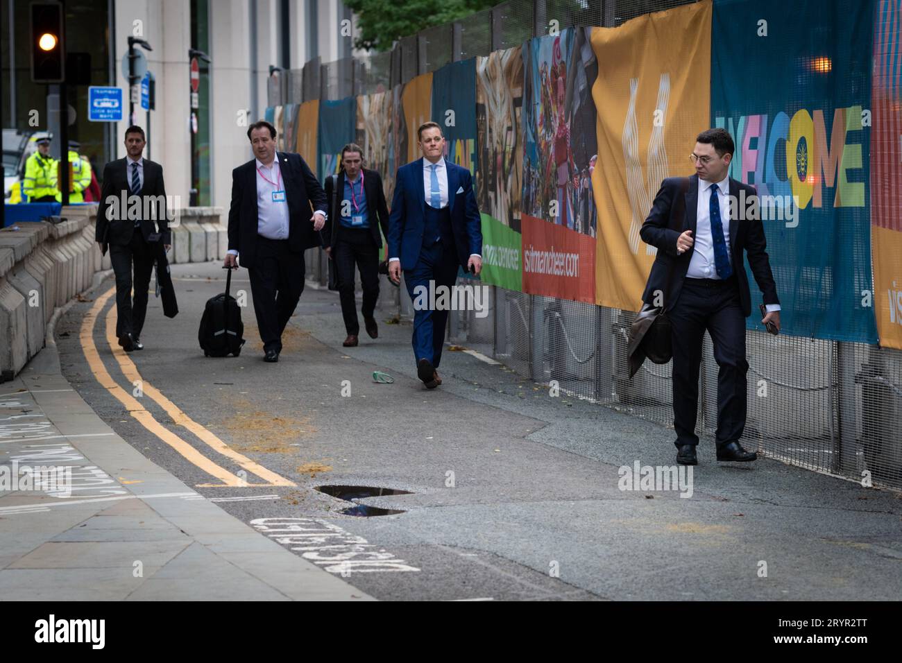 Manchester, UK. 02nd Oct, 2023. Delegates arrive for day two at the Conservative Party Conference. The public greets members of the Tory party during the CPC23. The autumn slogan is Long-Term Decisions for a Brighter Future. Credit: Andy Barton/Alamy Live News Stock Photo