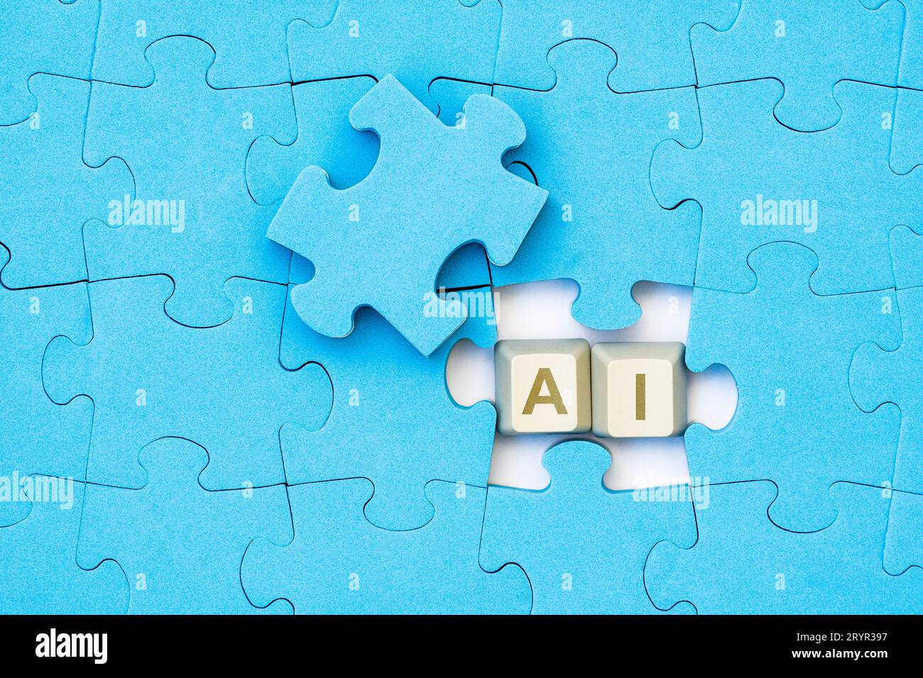 Blue puzzle and computer keyboard keys with AI word Stock Photo