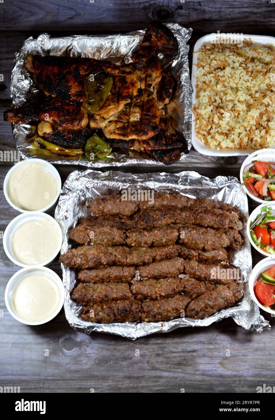 Traditional Arabic cuisine food beef Kofta and tarb kofta shish, minced