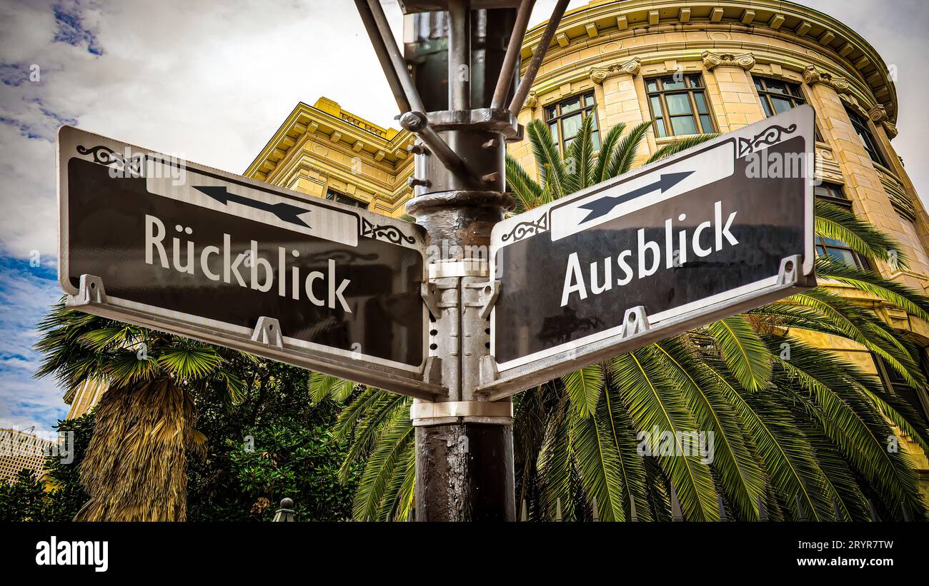 Signposts the direct way to foresight versus review Stock Photo - Alamy