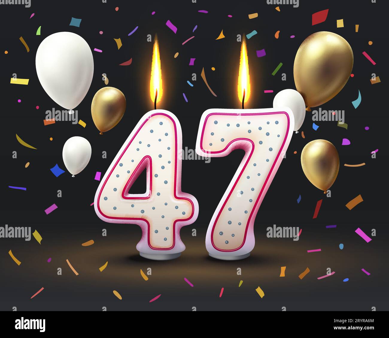 Feliz Cumpleanos 39 - Greeting card. Candle lit in the form of a number  being lit by reflectors in a room with balloons floating with streamers  Stock Vector Image & Art - Alamy