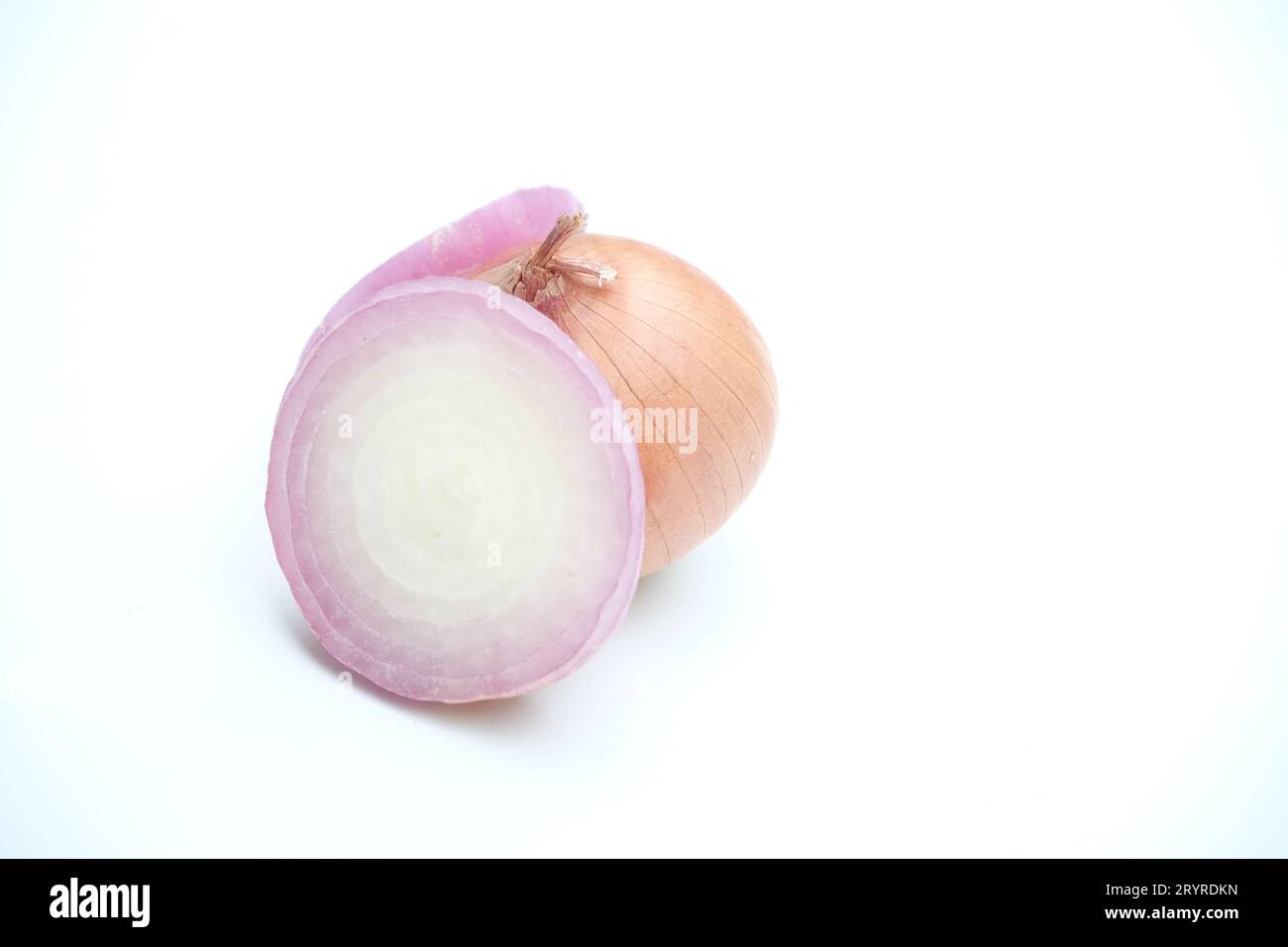 Onions slices on white background Stock Photo