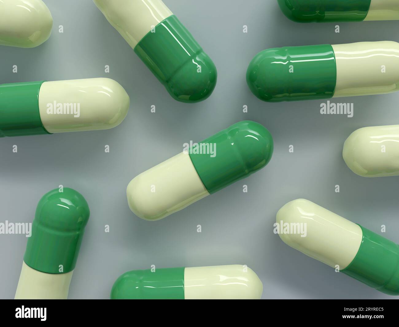 A 3D rendering of fluoxetine capsules for treatment of depression Stock Photo