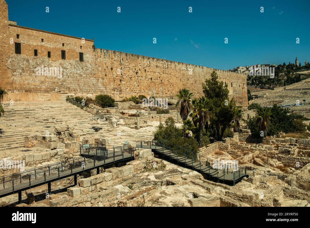 An archaeological park in the old city of Jerusalem featuring Hulda Gates and Southern Steps. Stock Photo