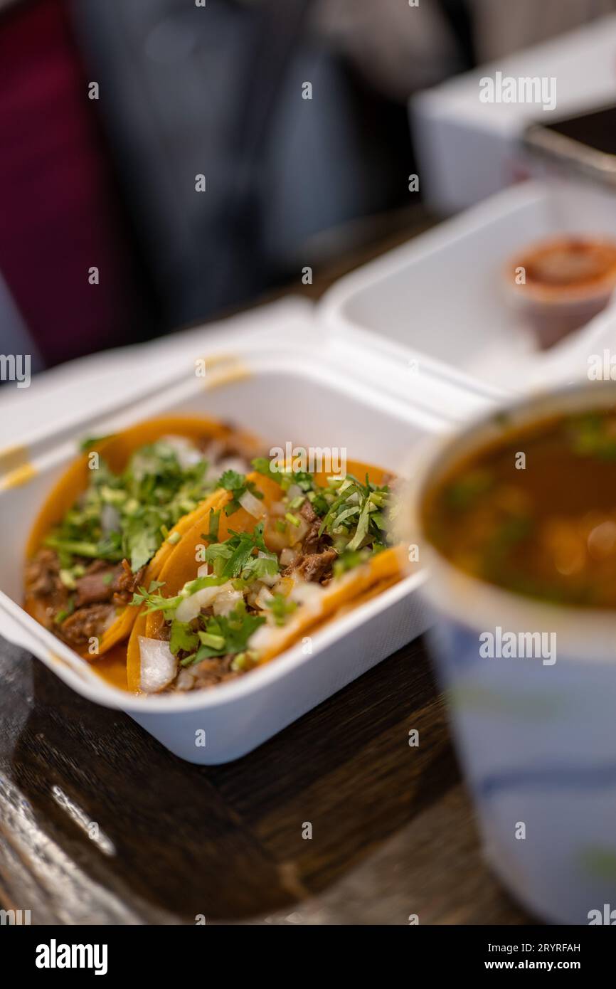 Macro Photo of Birria Tacos with Consume Stock Photo Alamy
