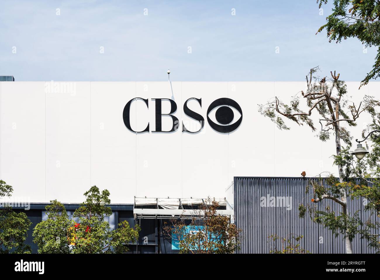 CBS American commercial broadcast television and radio network at Television City, located in the Fairfax District of Los Angeles, California, USA. Stock Photo