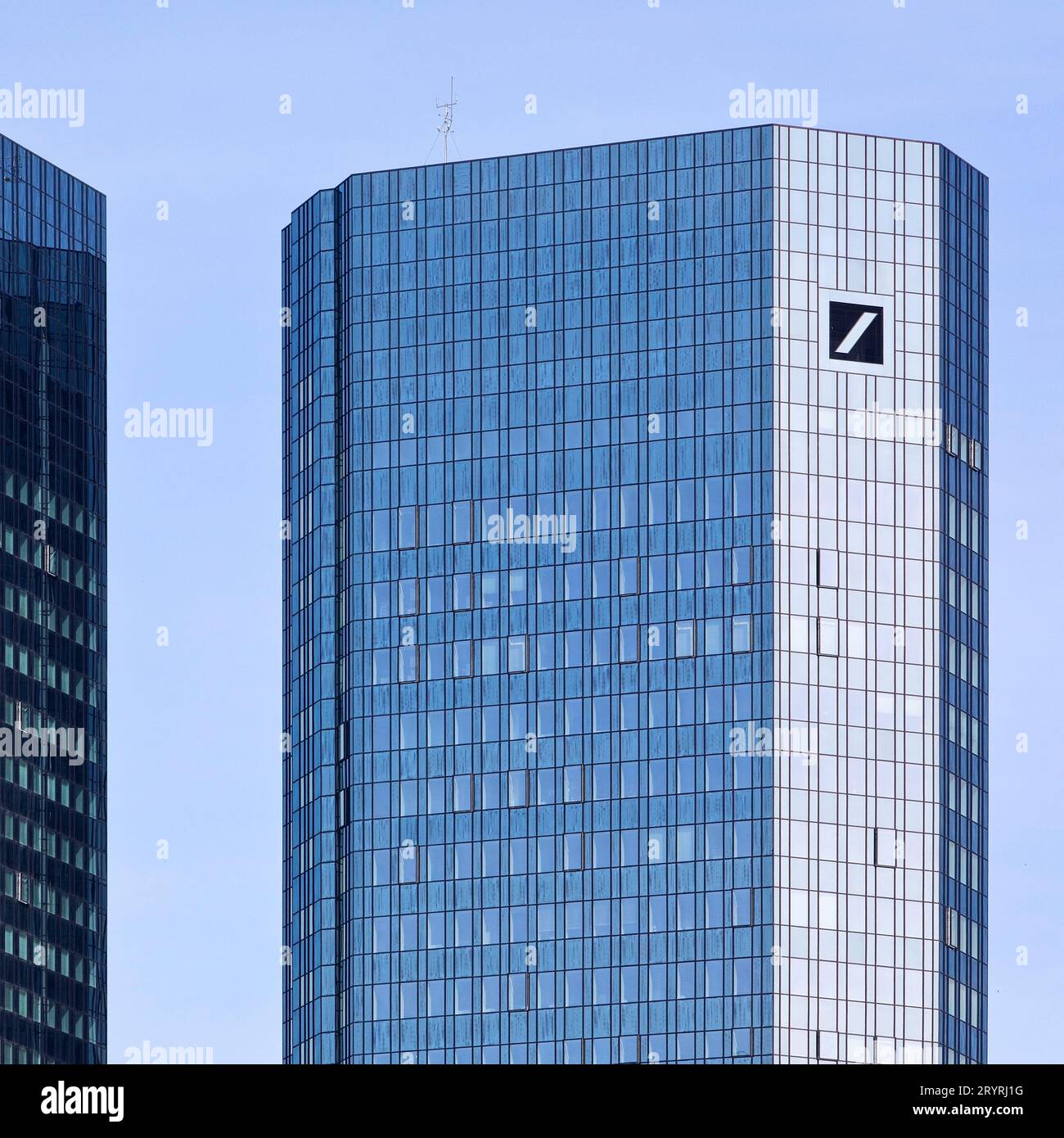 Mirrored Deutsche Bank headquarters, twin towers, Frankfurt am Main, Hesse, Germany, Europe Stock Photo