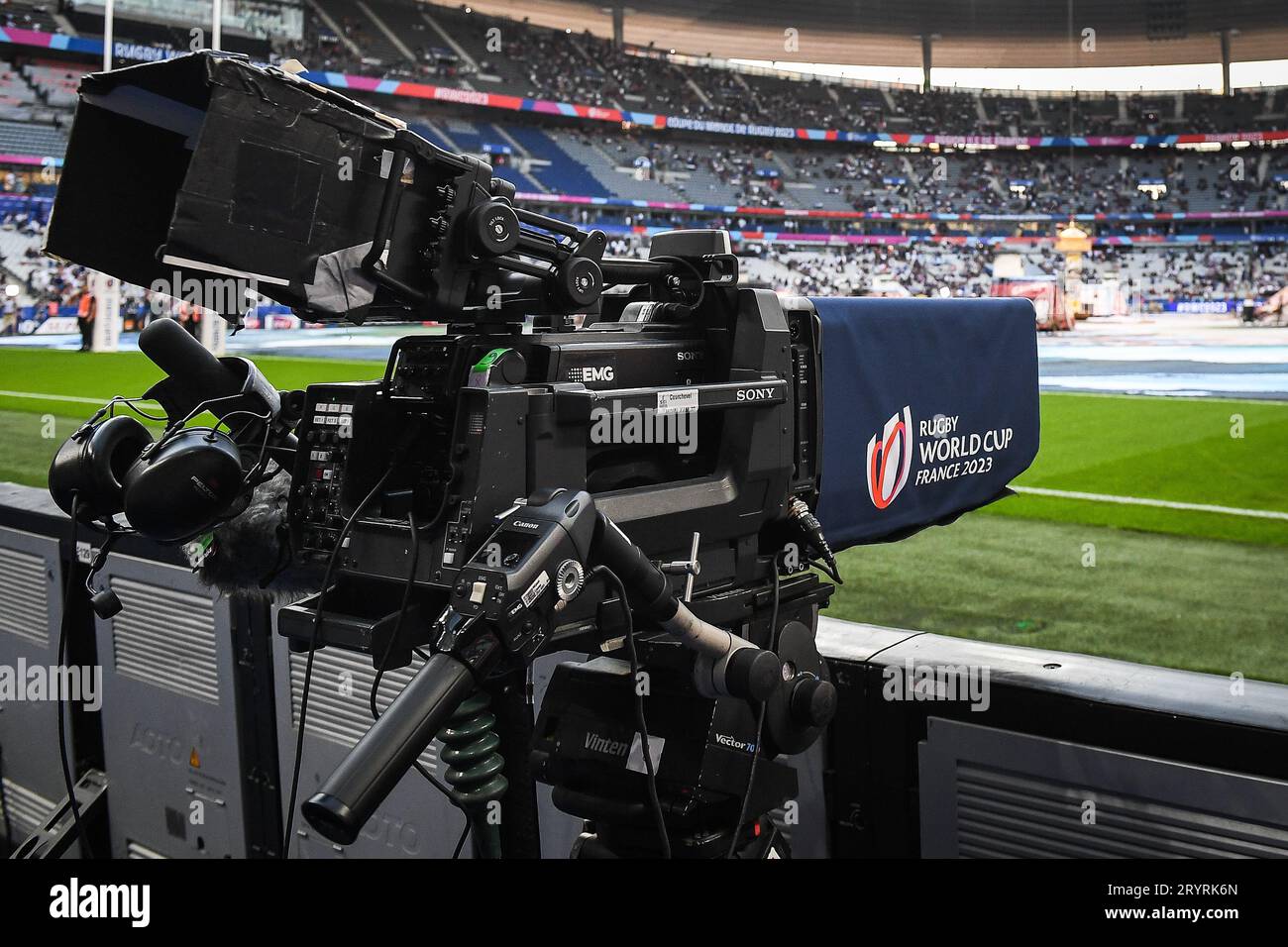 A television camera during the World Cup 2023, Pool A rugby union match between France and New Zealand on September 8, 2023 at Stade de France in Saint-Denis near Paris, France - Photo Matthieu Mirville / DPPI Stock Photo