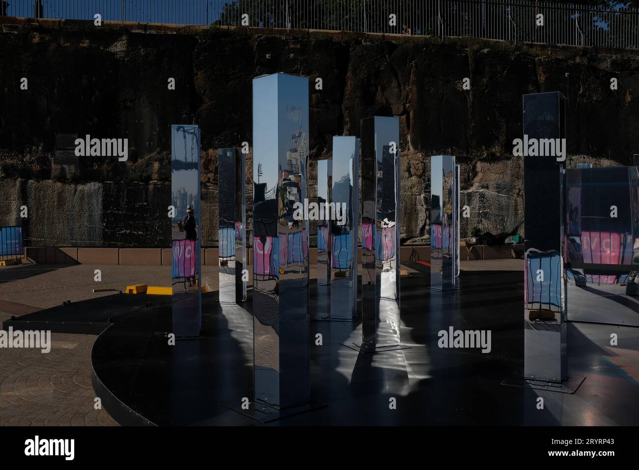 The Sydney Opera House forecourt on a sunny winters morning with a mirror installation (27