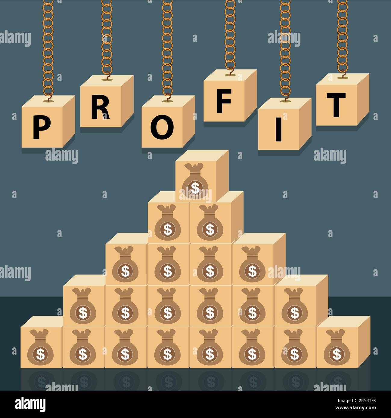Profit: cube words, positivity, vector illustration design for graphics and prints. A motivational concept. Stock Vector