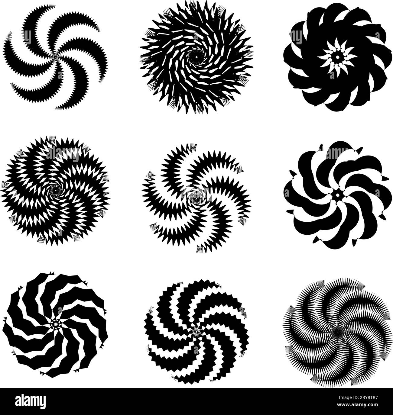 Abstract graphic spirals: Circular movement, radial dynamic swirls set.Vector design, speed swirl circle. rotating shapes. Set of swirls, circle Stock Vector