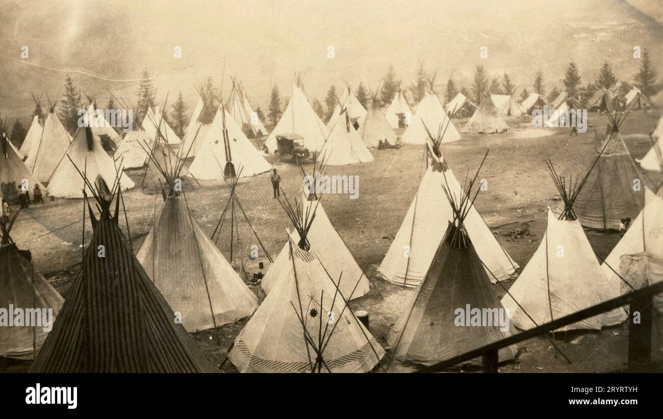 American Indian Teepees early 1900s, Native American Teepees Stock Photo