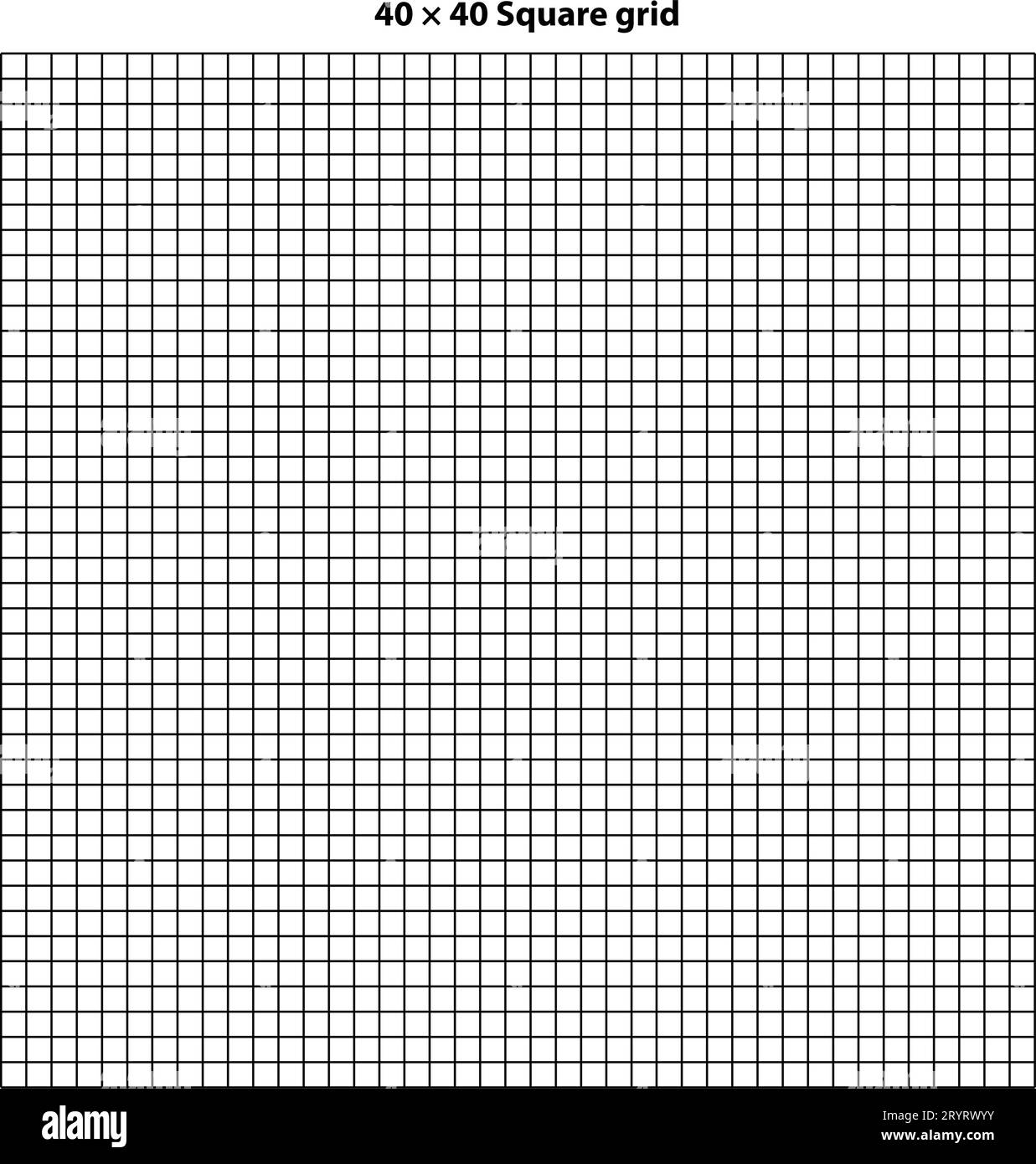 Square grid with 40 by 40 squares, grid texture background, vector illustration. White backdrop with abstract grid lines and black square lines. Stock Vector