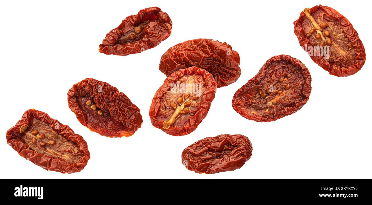 Canned sun dried tomatoes in oil isolated on white background Stock