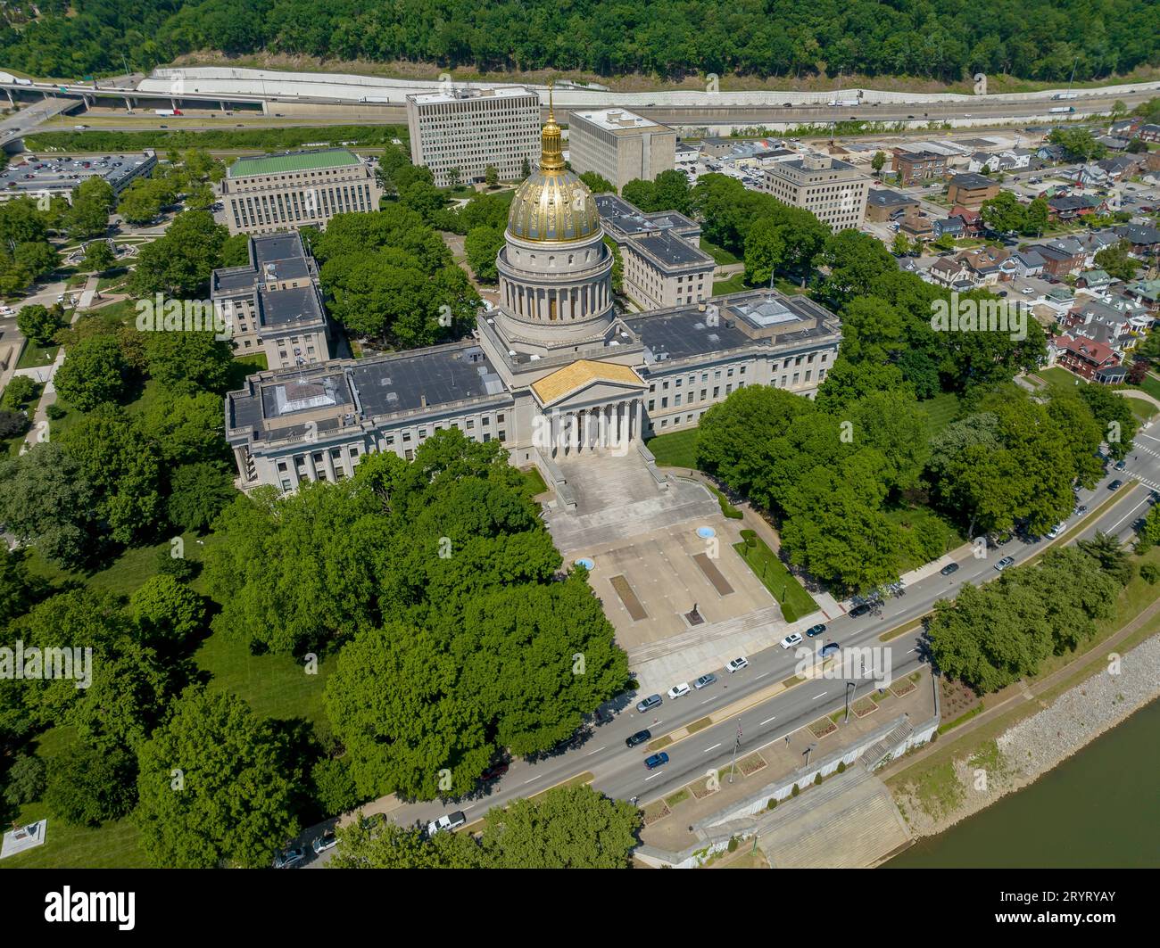 Aerial View Of The West Virginia State Capitol Building And Grounds Stock Photo