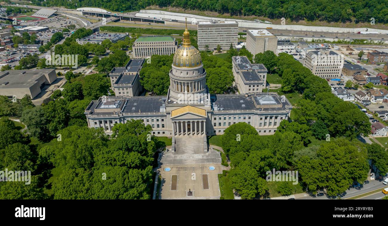 Aerial View Of The West Virginia State Capitol Building And Grounds Stock Photo