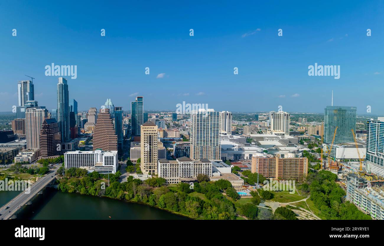Aerial View Of The City Of Austin Texas Along The Colorado River Stock ...