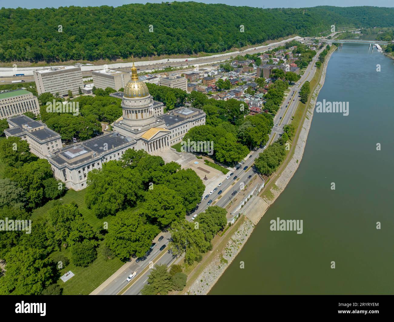 Aerial View Of The West Virginia State Capitol Building And Grounds Stock Photo