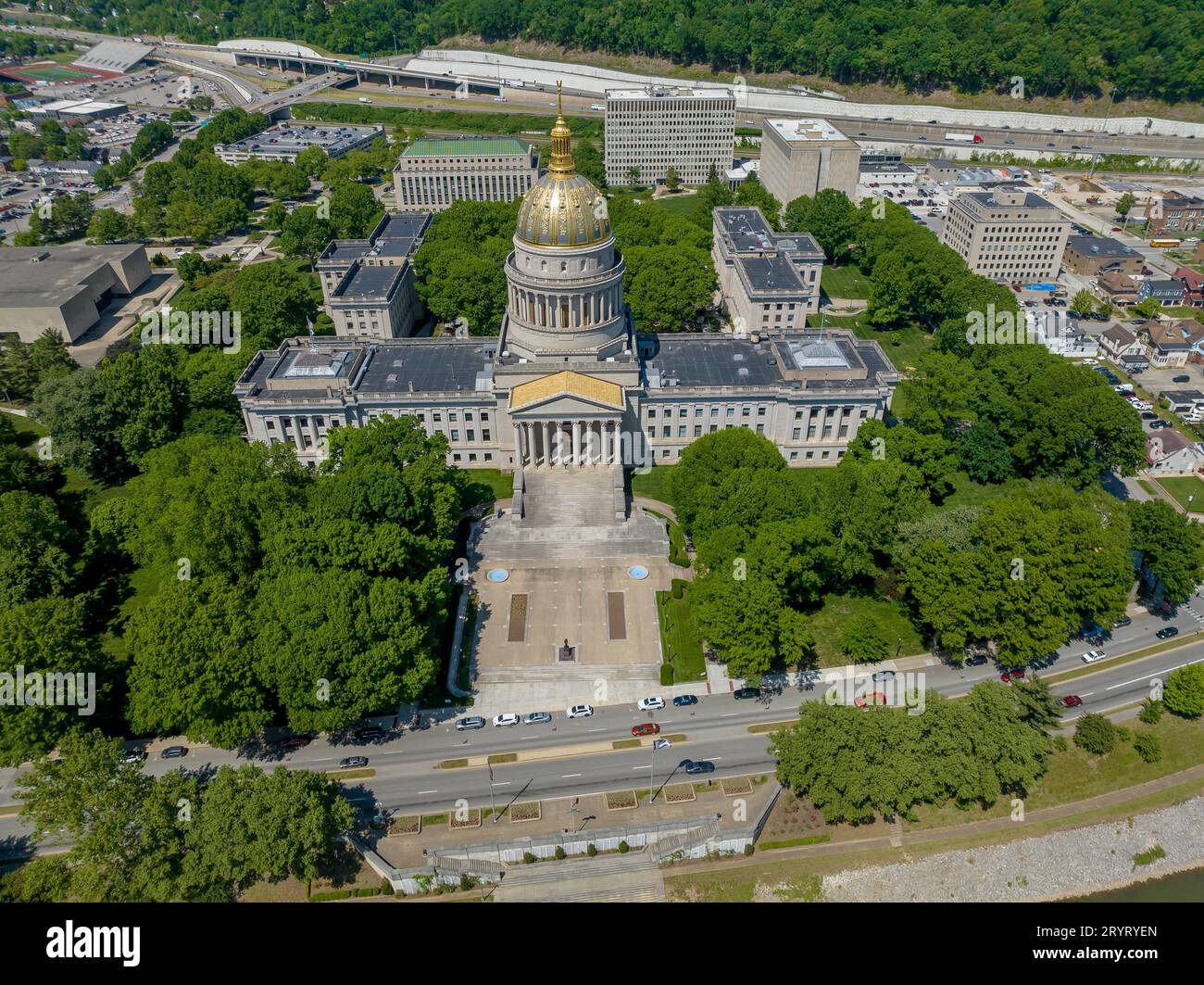 Aerial View Of The West Virginia State Capitol Building And Grounds Stock Photo