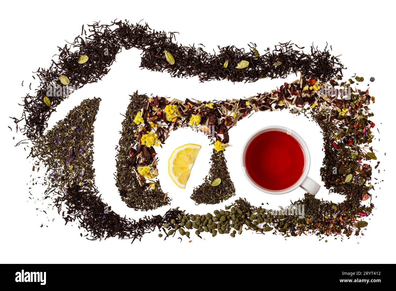 Word tea made from different variety of tea. Isolate on white Stock