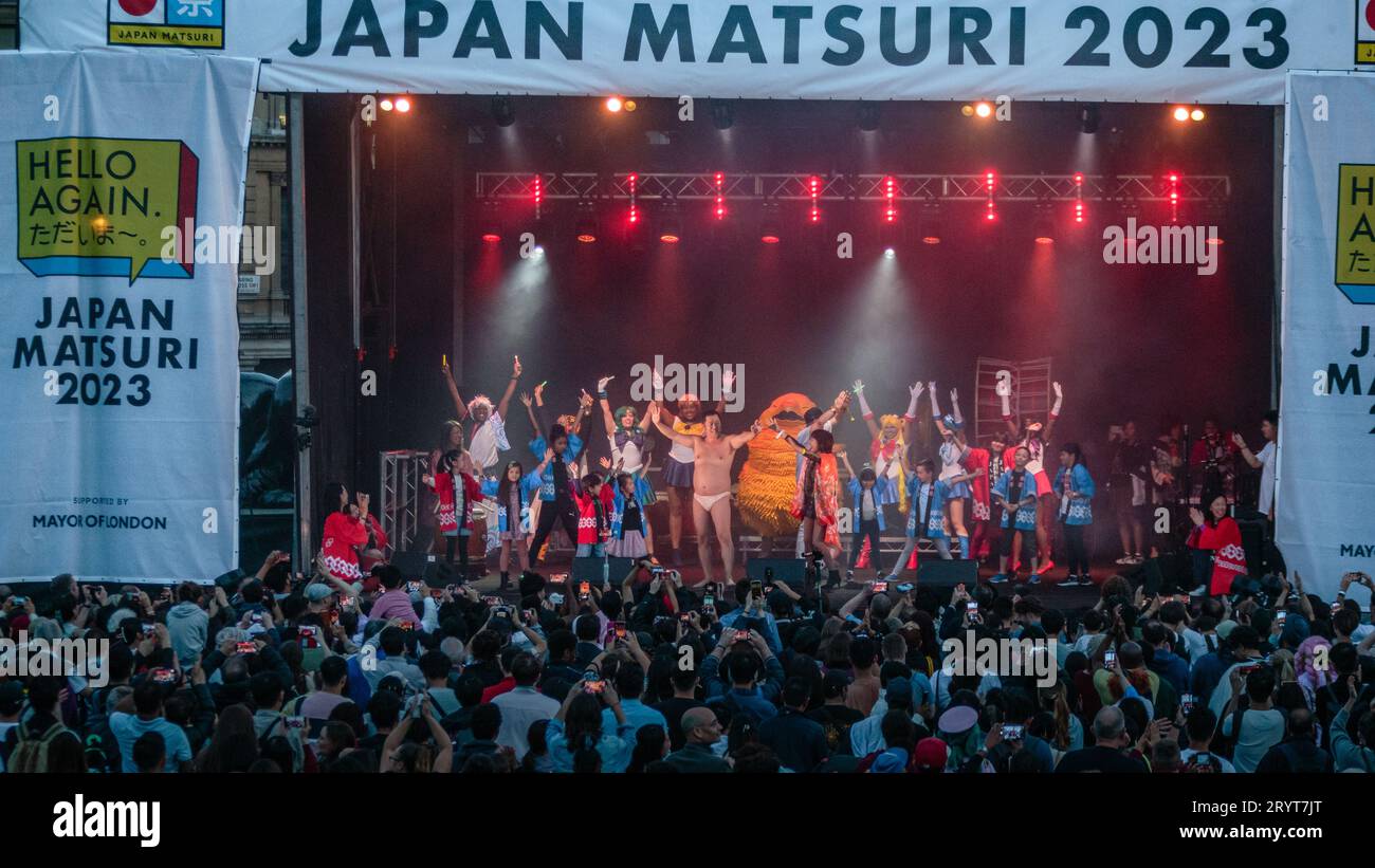 Performers on stage in Trafalgar Square during Japan Matsuri 2023 Stock Photo