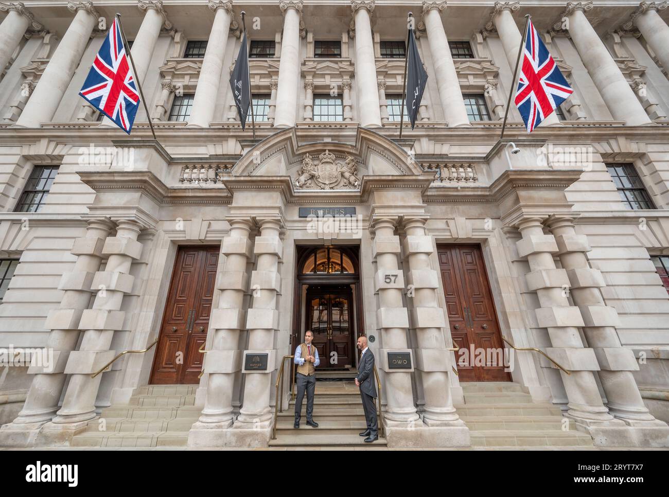57 Whitehall, London, UK. Raffles London hotel at The OWO (Old War Office) opened on 29th September after a major renovation. Raffles is part of Accor. Credit: Malcolm Park/Alamy Live News Stock Photo